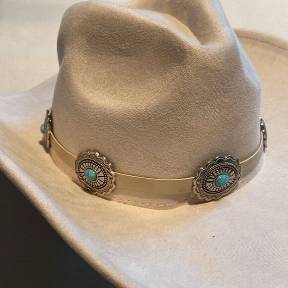 Pinch Front Fashion Western Hat Ladies M Concho turquoise - Picture 2 of 10